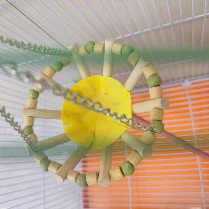 (Pack of 2)  Round Bird Swings – Wooden Ladder & Colorful Swing Combo for Parakeets, Cockatiels, Conures & Small Birds