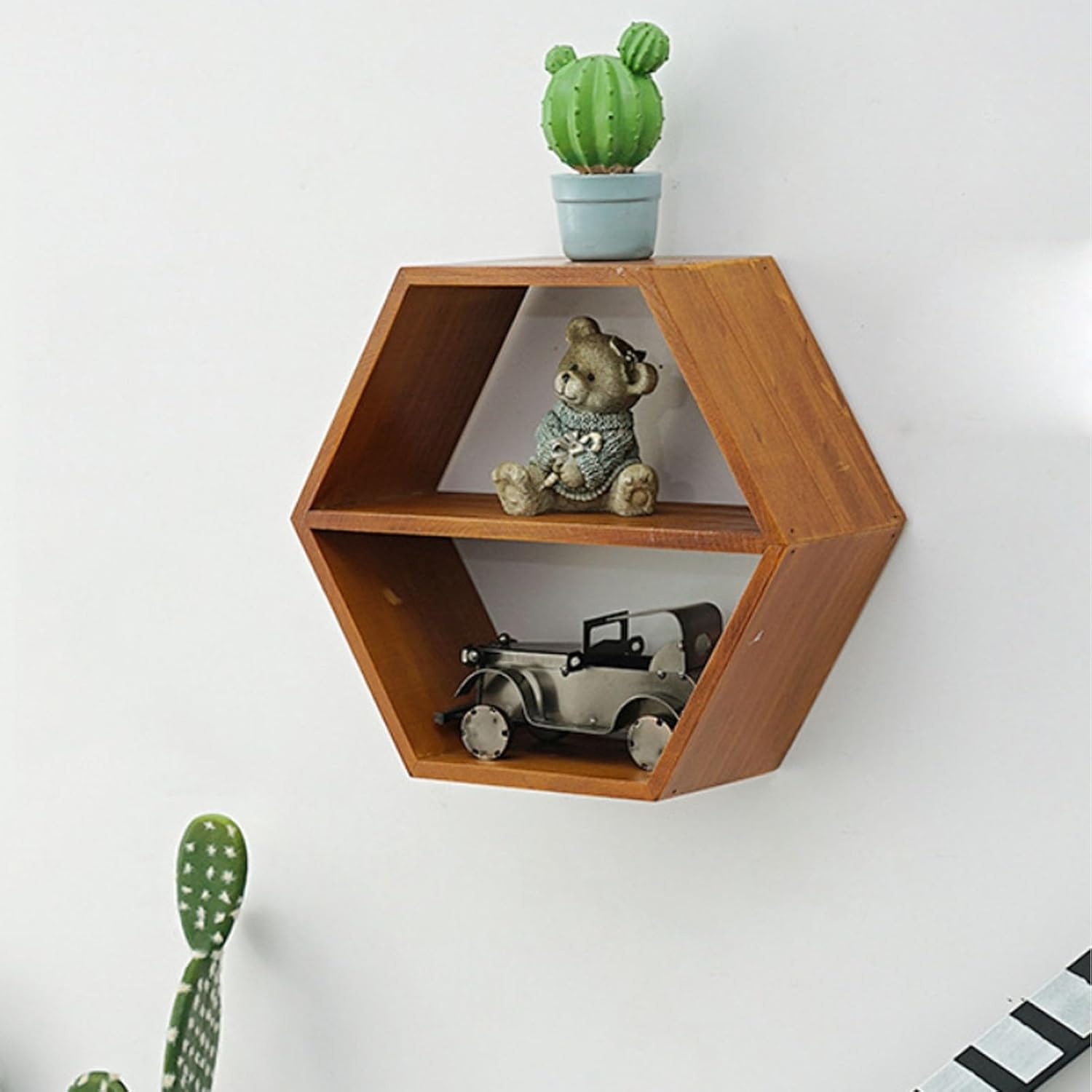 Set of 2 Hexagonal Floating Shelves – Wooden Honeycomb Wall Shelves for Books, Toys, Plants, Figurines & Decor