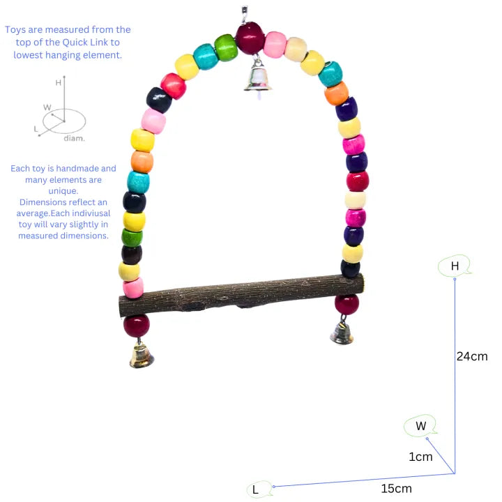 (Pack of 2) D Swings Hanging Bird Toys – Colorful Beaded Decorative Swings for Parakeets, Lovebirds & Small Birds