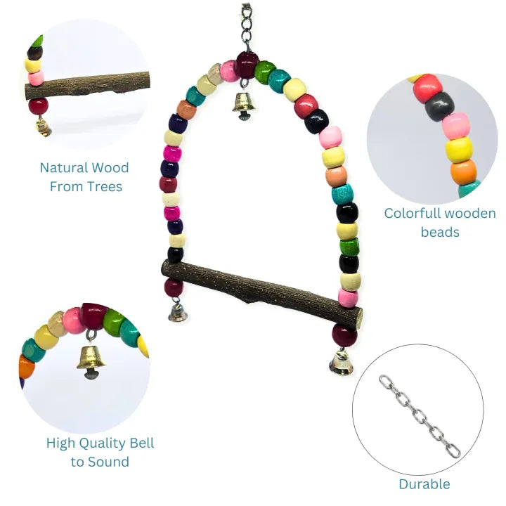 (Pack of 2) D Swings Hanging Bird Toys – Colorful Beaded Decorative Swings for Parakeets, Lovebirds & Small Birds