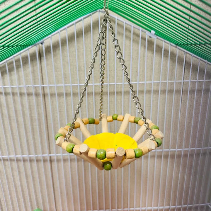 (Pack of 2)  Round Bird Swings – Wooden Ladder & Colorful Swing Combo for Parakeets, Cockatiels, Conures & Small Birds