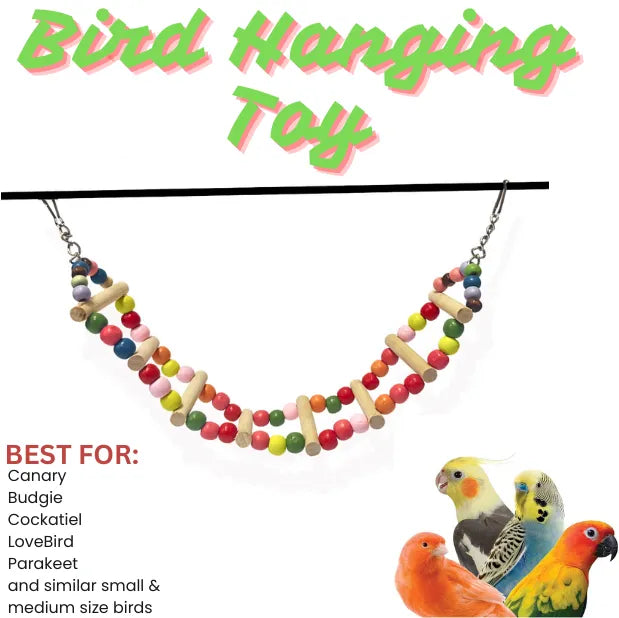 (Pack of 2) Ladder Swings for Birds – Colorful Wooden Climbing Ladders & Swing Toys for Parrots, Cockatiels & Small Birds