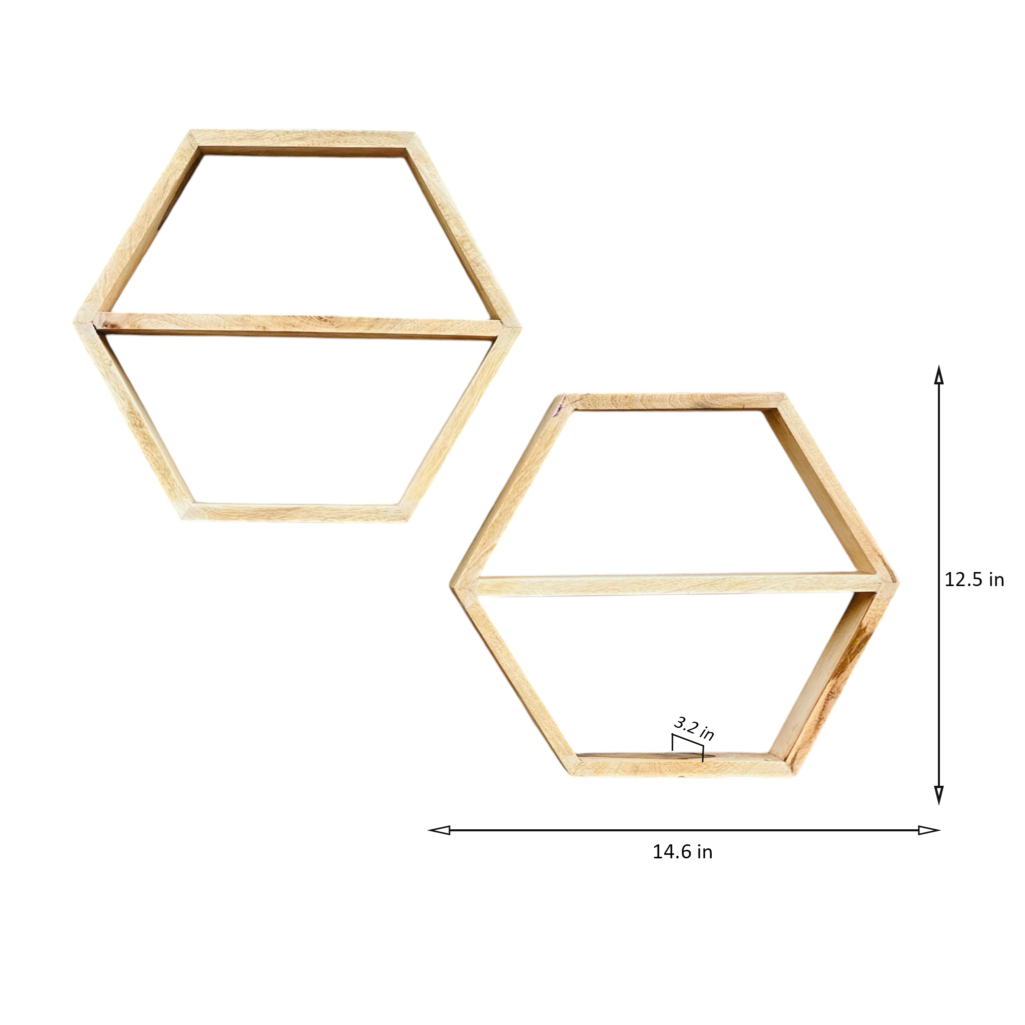 Set of 2 Hexagonal Floating Shelves – Wooden Honeycomb Wall Shelves for Books, Toys, Plants, Figurines & Decor