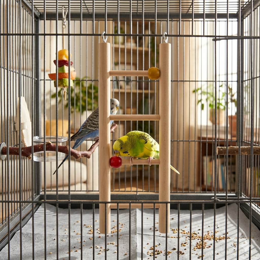 (Pack of 2) Ladder Toy for Birds – Colorful Wooden Climbing Ladders & Swing Toys for Parrots, Cockatiels & Small Birds