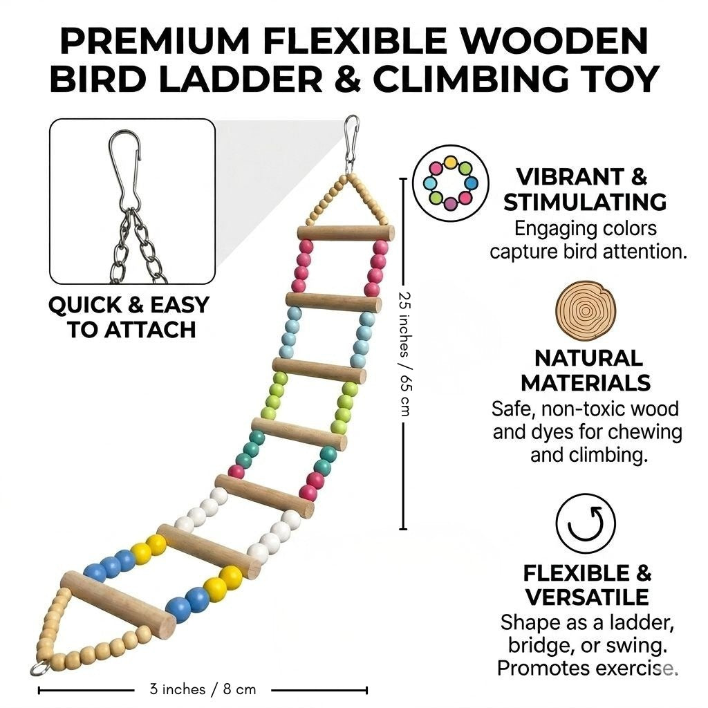 Large Ladder Swings for Birds – Colorful Wooden Climbing Ladders & Swing Toys for Parrots, Cockatiels & Small Birds