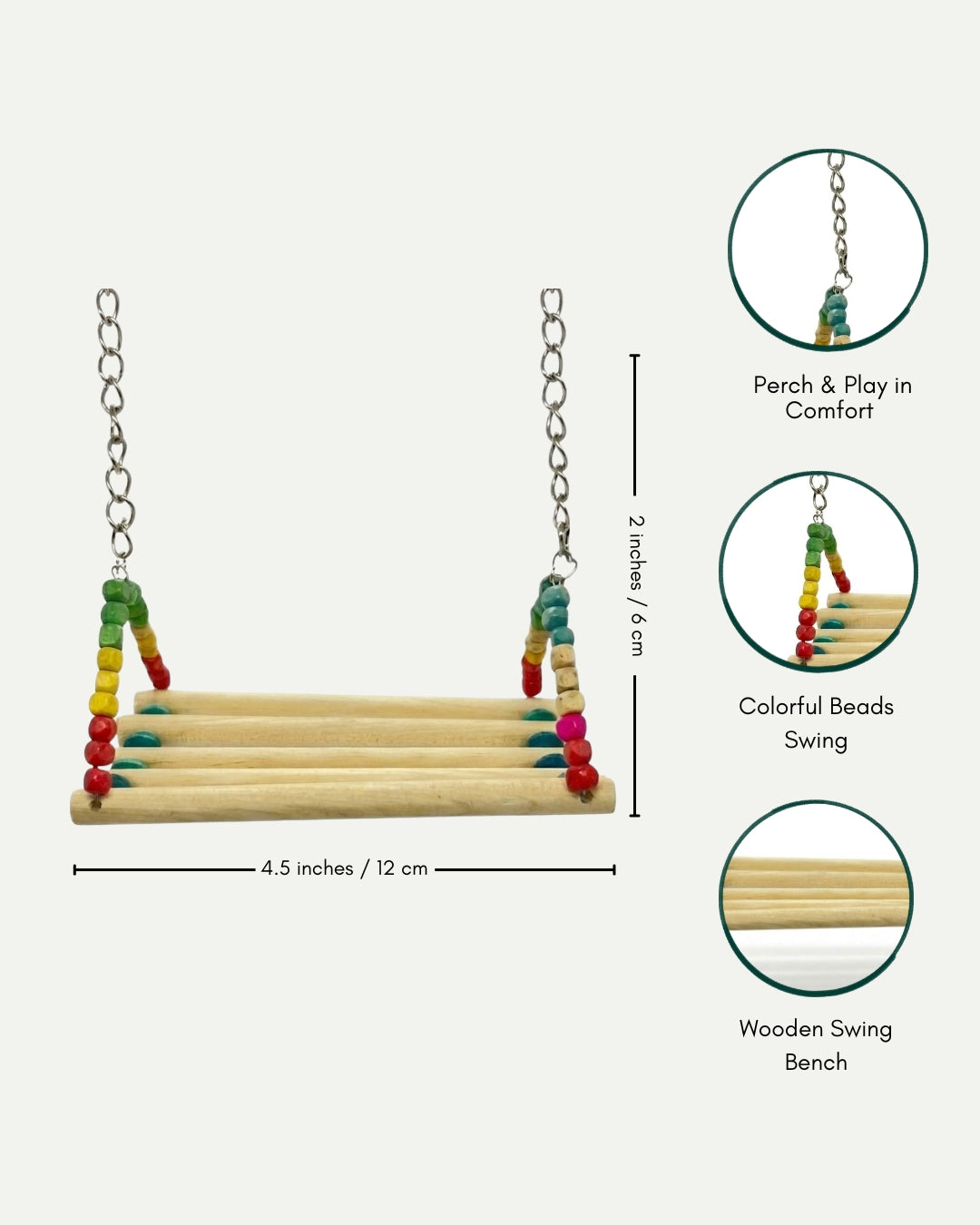 (Pack of 2) Bench Toy for Birds – Colorful Wooden Climbing Ladders & Swing Toys for Parrots, Cockatiels & Small Birds