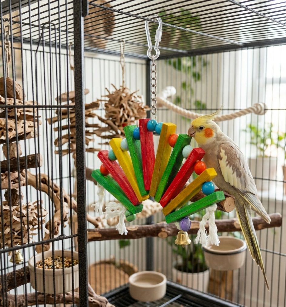 Arc Toy for Birds – Colorful Wooden Climbing Ladders & Swing Toys for Parrots, Cockatiels & Small Birds