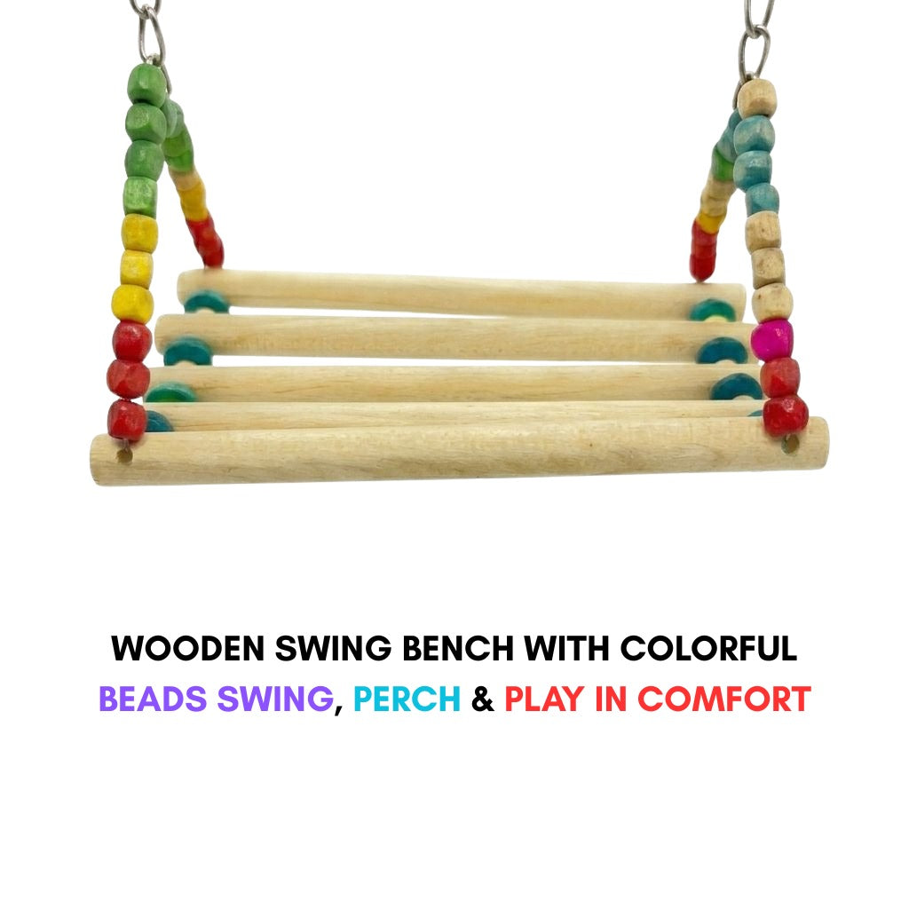 (Pack of 2) Bench Toy for Birds – Colorful Wooden Climbing Ladders & Swing Toys for Parrots, Cockatiels & Small Birds