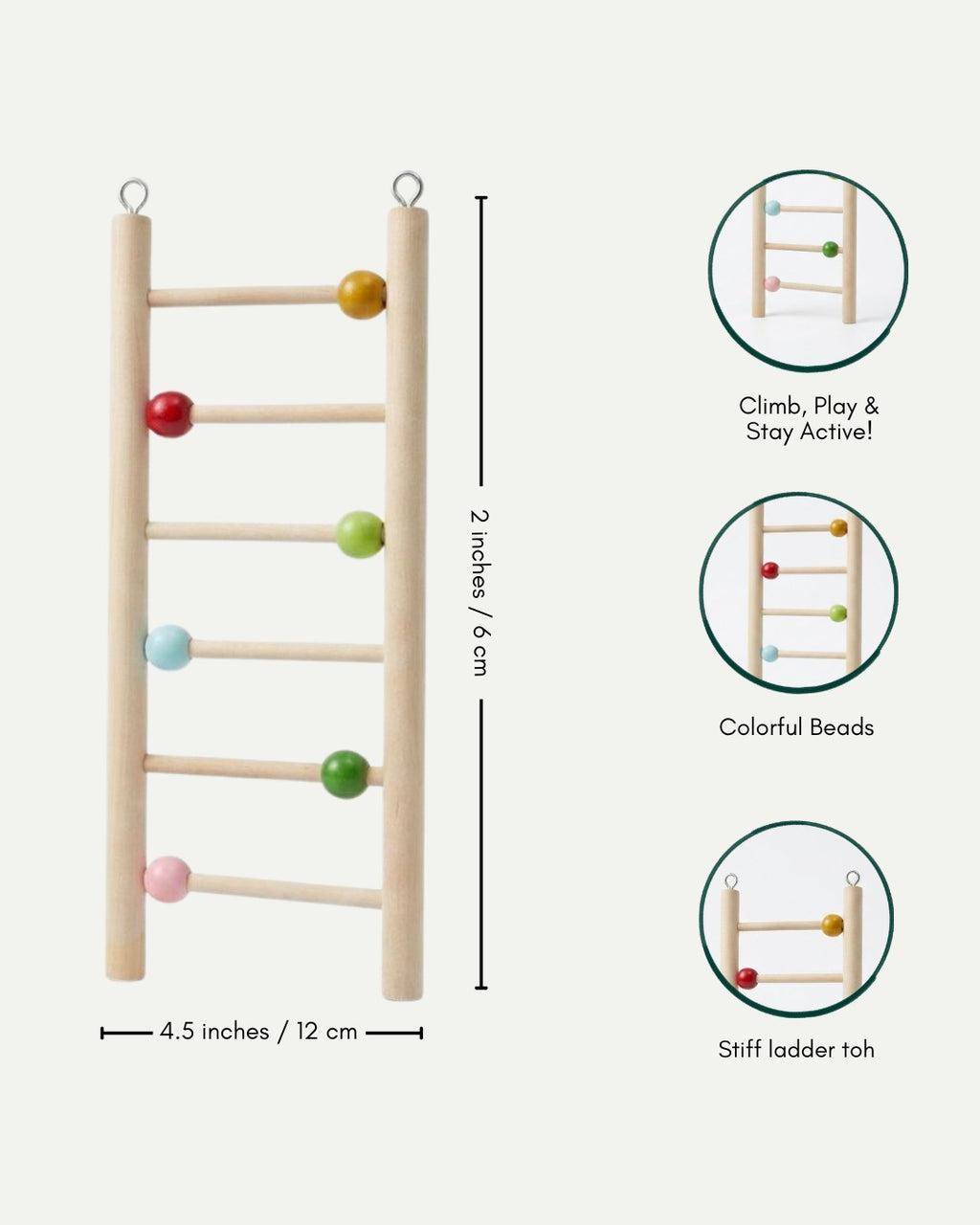 (Pack of 2) Ladder Toy for Birds – Colorful Wooden Climbing Ladders & Swing Toys for Parrots, Cockatiels & Small Birds