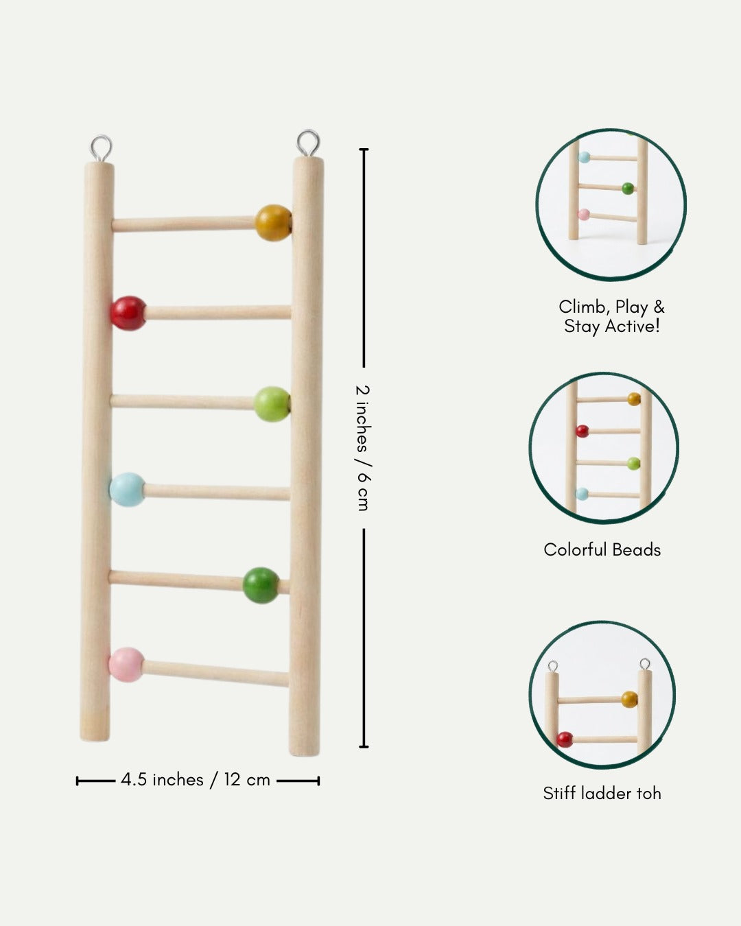 (Pack of 2) Ladder Toy for Birds – Colorful Wooden Climbing Ladders & Swing Toys for Parrots, Cockatiels & Small Birds