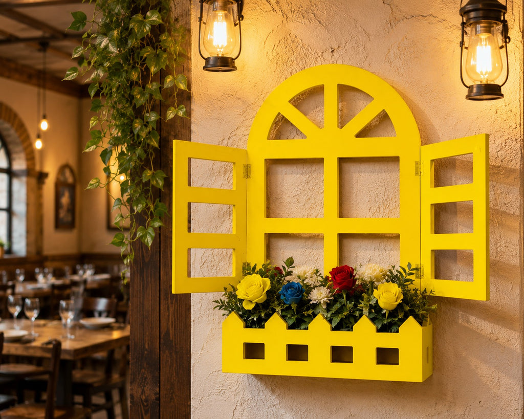 Wooden Decorative Window - Yellow