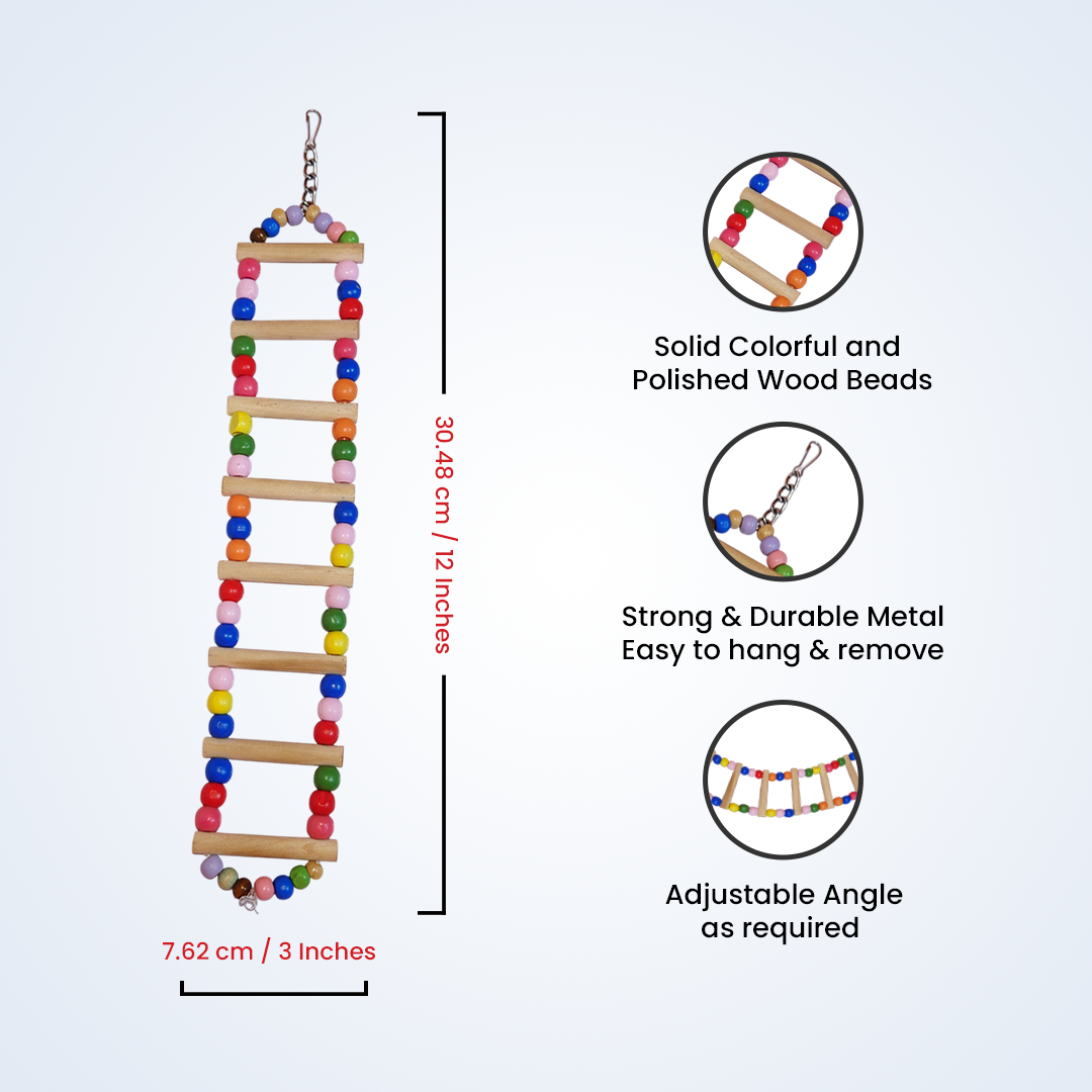 (Pack of 2) Ladder Swings for Birds – Colorful Wooden Climbing Ladders & Swing Toys for Parrots, Cockatiels & Small Birds