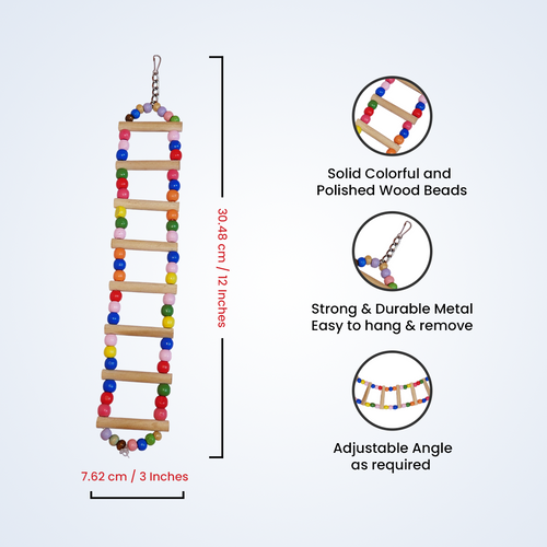 (Pack of 2) Ladder Swings for Birds – Colorful Wooden Climbing Ladders & Swing Toys for Parrots, Cockatiels & Small Birds