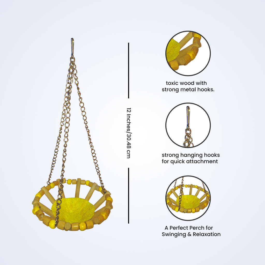 (Pack of 2)  Round Bird Swings – Wooden Ladder & Colorful Swing Combo for Parakeets, Cockatiels, Conures & Small Birds