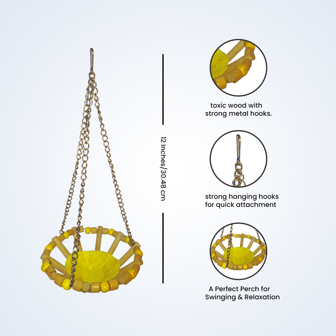 (Pack of 2)  Round Bird Swings – Wooden Ladder & Colorful Swing Combo for Parakeets, Cockatiels, Conures & Small Birds